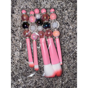 Unbranded handmade Makeup Brush Set Pink Beaded Handle​